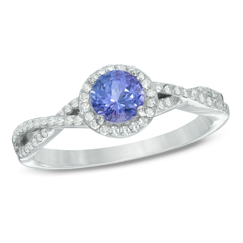 5.0mm Tanzanite and 1/5 CT. T.W. Diamond Frame Ring in 10K White Gold