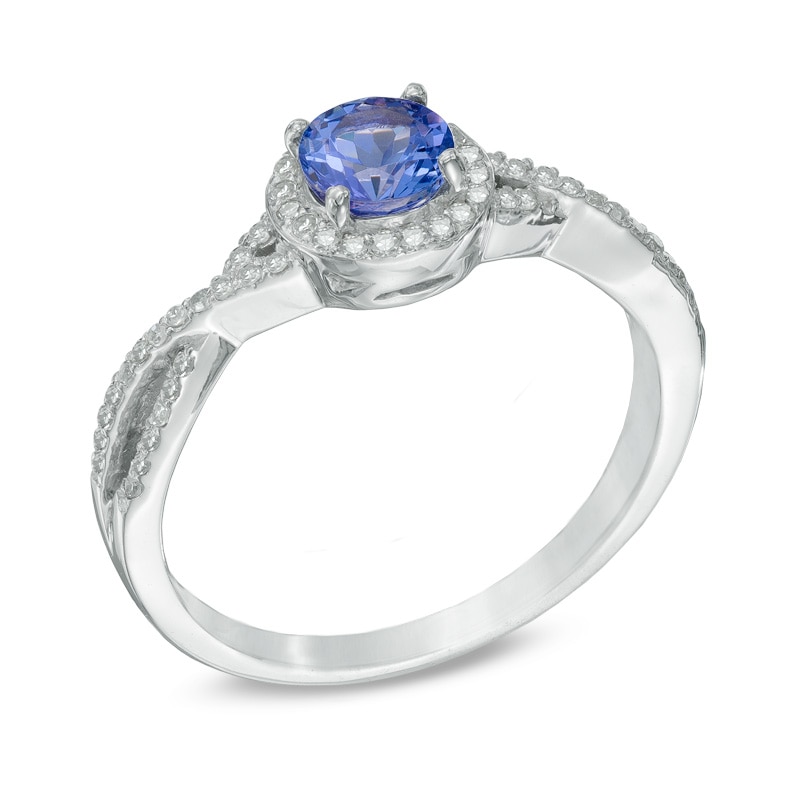 Main Image 2 of 5.0mm Tanzanite and 1/5 CT. T.W. Diamond Frame Ring in 10K White Gold