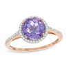 8.0mm Rose de France Amethyst and White Topaz Frame Ring in Sterling Silver with 14K Rose Gold Plate