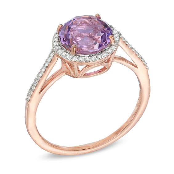 8.0mm Rose de France Amethyst and White Topaz Frame Ring in Sterling Silver with 14K Rose Gold Plate