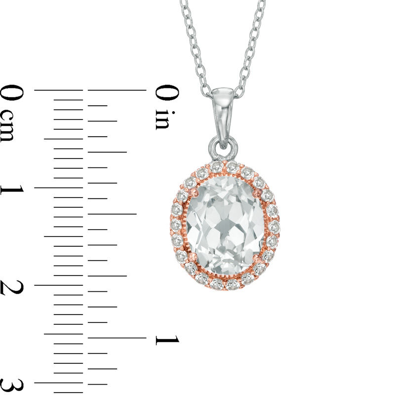Main Image 2 of Oval Lab-Created White Sapphire Frame Pendant in Sterling Silver and 18K Rose Gold Plate