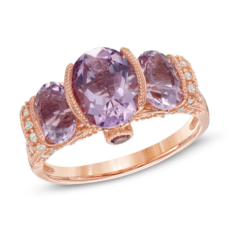 Main Image 1 of Rose de France Amethyst and Lab-Created White Sapphire Ring in Sterling Silver with 14K Rose Gold Plate