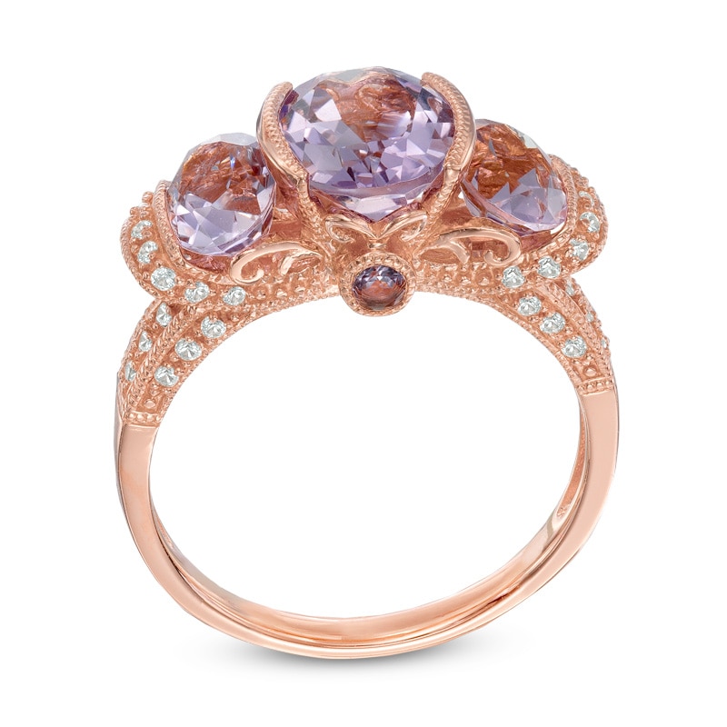 Main Image 2 of Rose de France Amethyst and Lab-Created White Sapphire Ring in Sterling Silver with 14K Rose Gold Plate