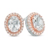 Thumbnail Image 1 of Oval Lab-Created White Sapphire Frame Stud Earrings in Sterling Silver and 18K Rose Gold Plate