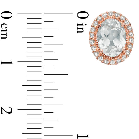 Oval Lab-Created White Sapphire Frame Stud Earrings in Sterling Silver and 18K Rose Gold Plate