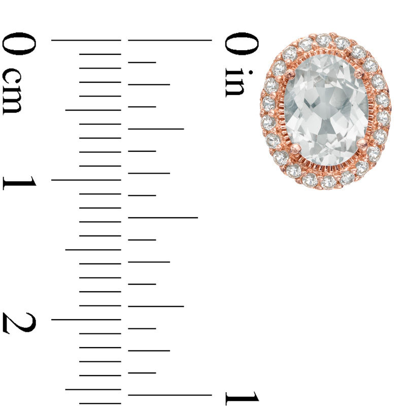 Main Image 2 of Oval Lab-Created White Sapphire Frame Stud Earrings in Sterling Silver and 18K Rose Gold Plate