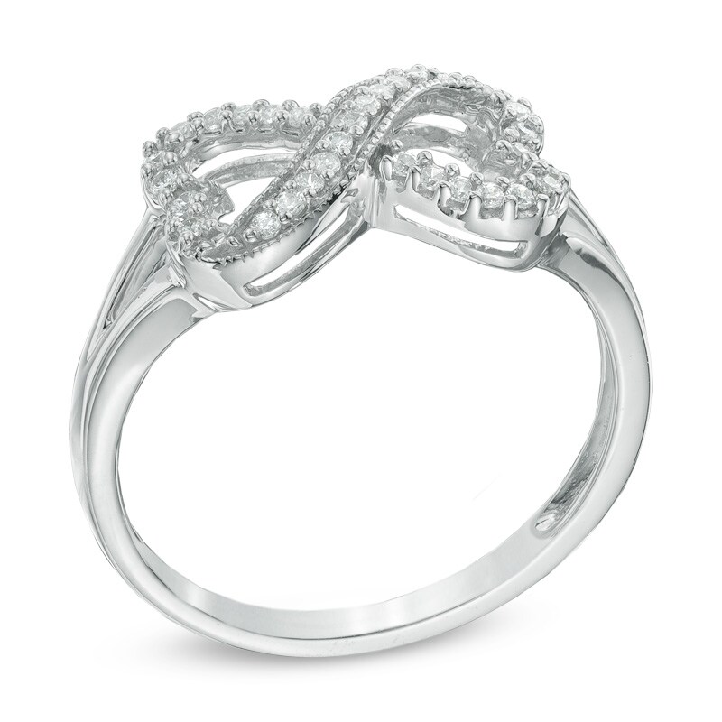 Main Image 2 of 1/6 CT. T.W. Diamond Sideways Heart Infinity Ring in Sterling Silver