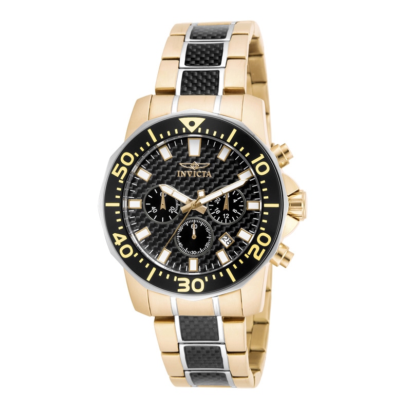 Main Image 1 of Men's Invicta Pro Diver Chronograph Two-Tone Watch with Black Carbon fiber Dial (Model: 17254)