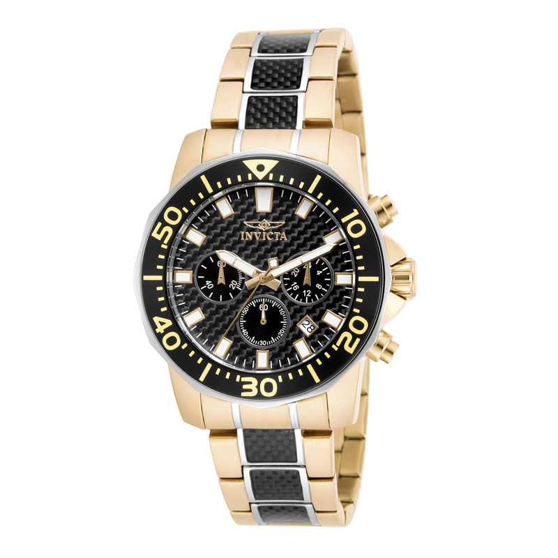 Men's Invicta Pro Diver Chronograph Two-Tone Watch with Black Carbon fiber Dial (Model: 17254)