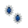 Thumbnail Image 1 of Oval Blue Sapphire and 1/5 CT. T.W. Diamond Frame Stud Earrings in 10K White Gold