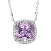Thumbnail Image 1 of 10.0mm Cushion-Cut Amethyst and White Topaz Frame Pendant in Sterling Silver