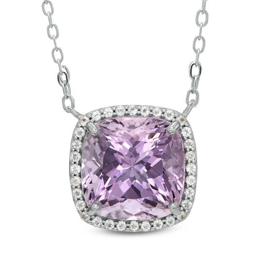 10.0mm Cushion-Cut Amethyst and White Topaz Frame Pendant in Sterling Silver