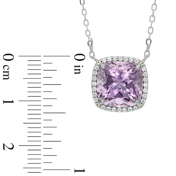 10.0mm Cushion-Cut Amethyst and White Topaz Frame Pendant in Sterling Silver