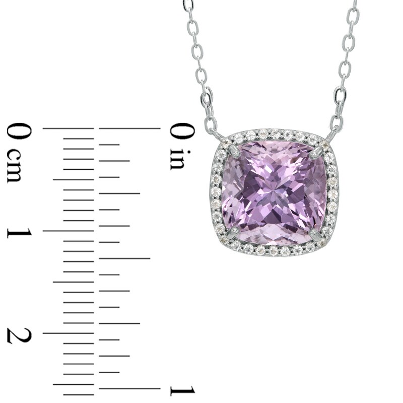 Main Image 2 of 10.0mm Cushion-Cut Amethyst and White Topaz Frame Pendant in Sterling Silver