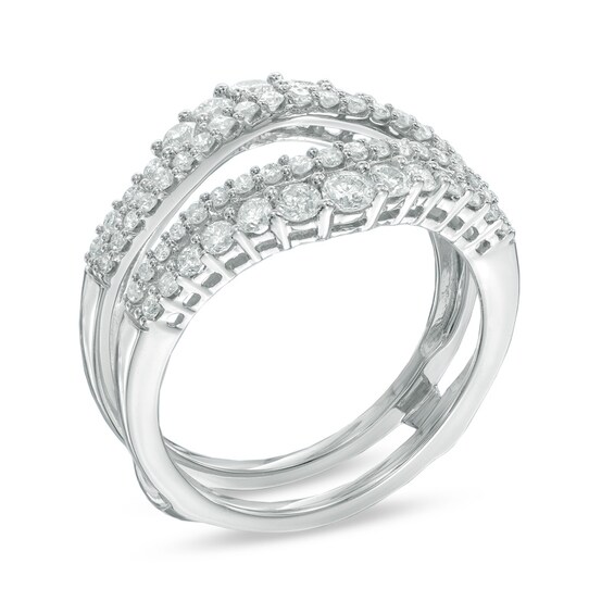 1 CT. T.w. Diamond Double Row Chevron Solitaire Enhancer in 14K White Gold