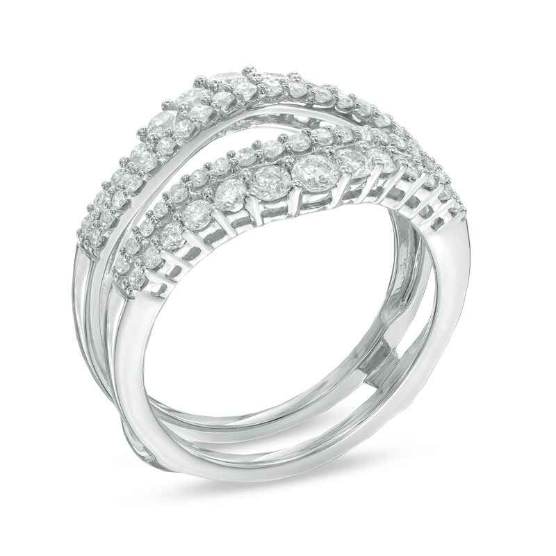 Main Image 2 of 1 CT. T.W. Diamond Double Row Chevron Solitaire Enhancer in 14K White Gold