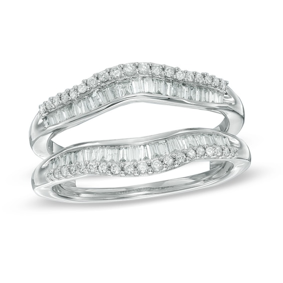 1/2 CT. T.w. Baguette and Round Diamond Solitaire Enhancer Solitaire Enhancer in 14K White Gold