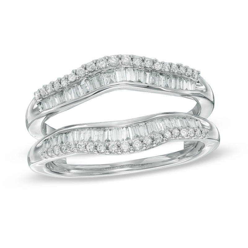 Main Image 1 of 1/2 CT. T.W. Baguette and Round Diamond Solitaire Enhancer Solitaire Enhancer in 14K White Gold