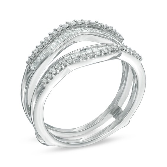 1/2 CT. T.w. Baguette and Round Diamond Solitaire Enhancer Solitaire Enhancer in 14K White Gold
