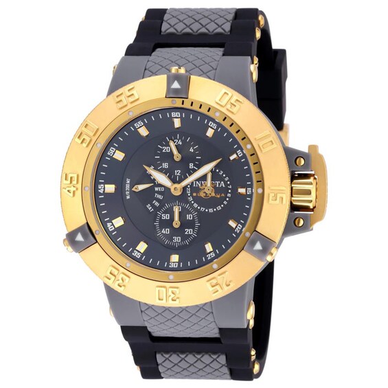 Men's Invicta Subaqua Chronograph Gold-Tone Strap Watch with Gunmetal Grey Dial (Model: 17124)
