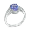 Thumbnail Image 2 of Oval Tanzanite and 1/8 CT. T.W. Diamond Frame Ring in 10K White Gold
