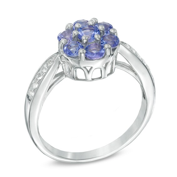 Tanzanite and White Topaz Flower Ring in Sterling Silver