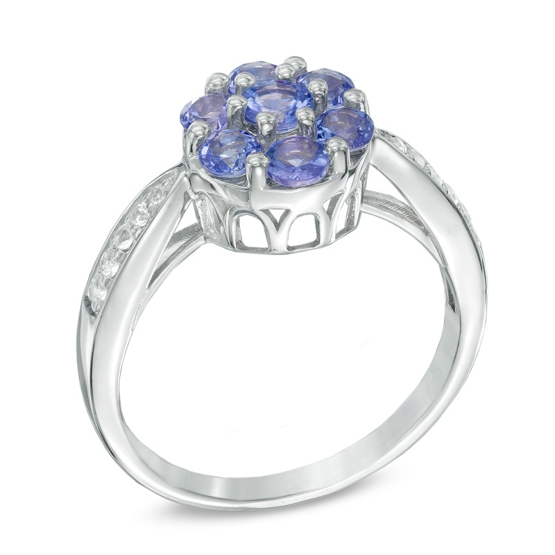 Main Image 2 of Tanzanite and White Topaz Flower Ring in Sterling Silver