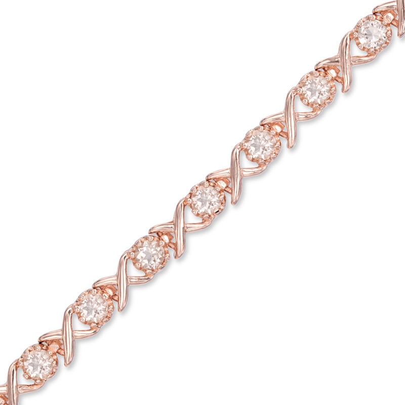 Main Image 1 of Morganite "XO" Bracelet in Sterling Silver with 18K Rose Gold Plate - 7.25"