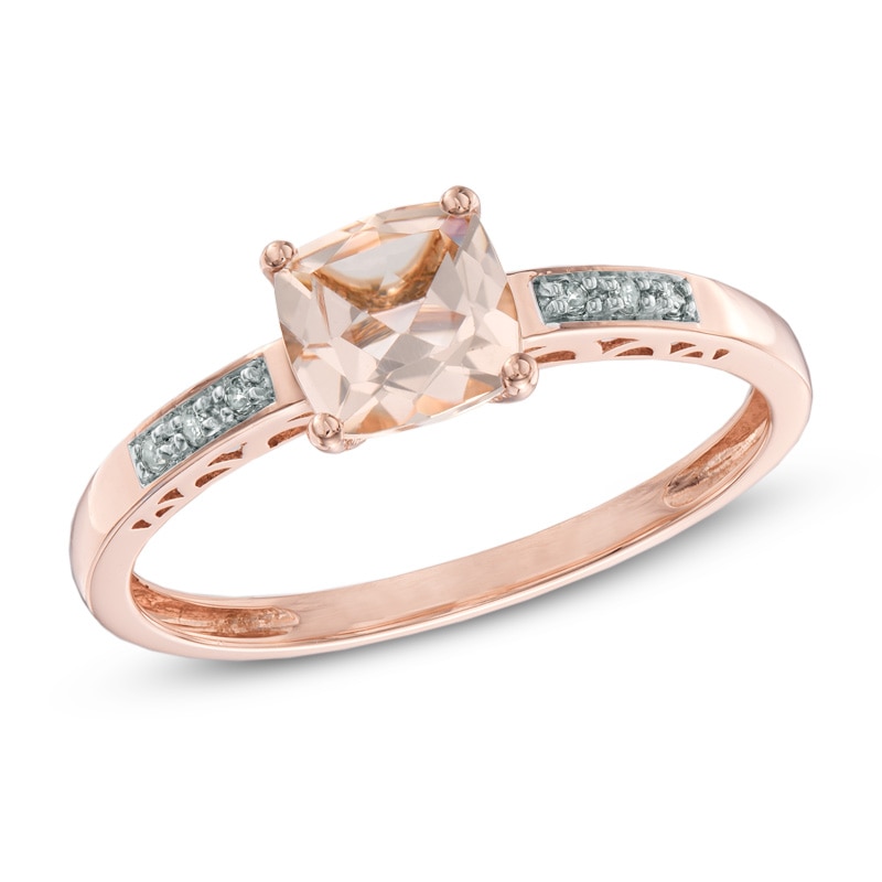 Main Image 1 of 6.0mm Cushion-Cut Morganite and Diamond Accent Ring in 10K Rose Gold