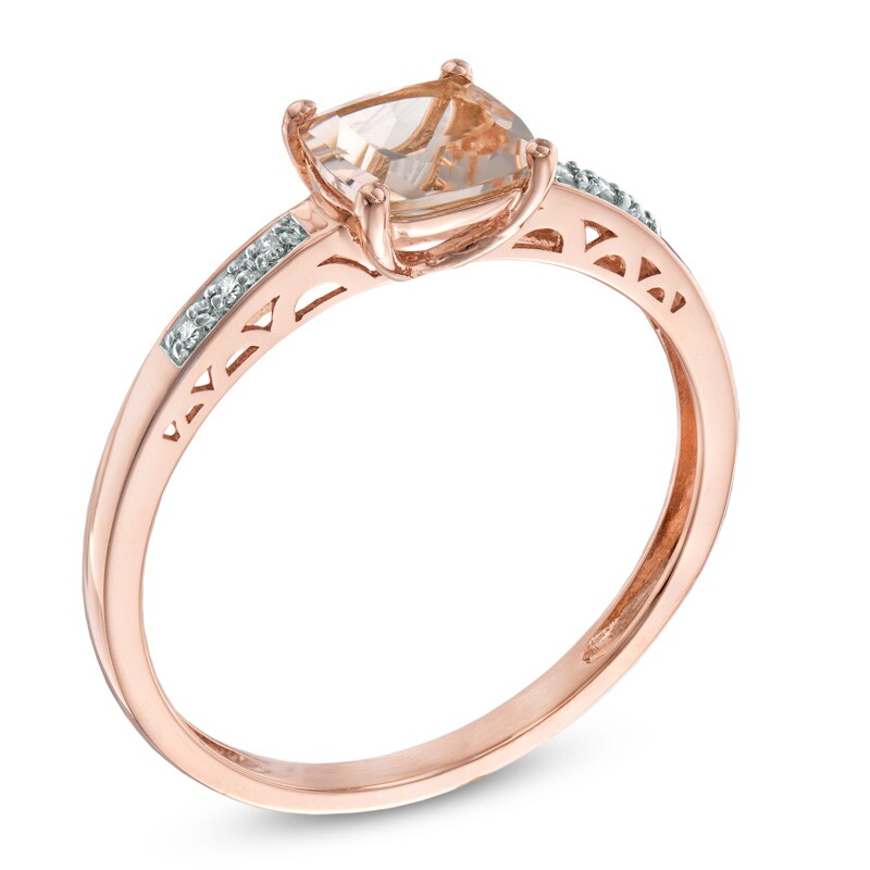 Main Image 2 of 6.0mm Cushion-Cut Morganite and Diamond Accent Ring in 10K Rose Gold