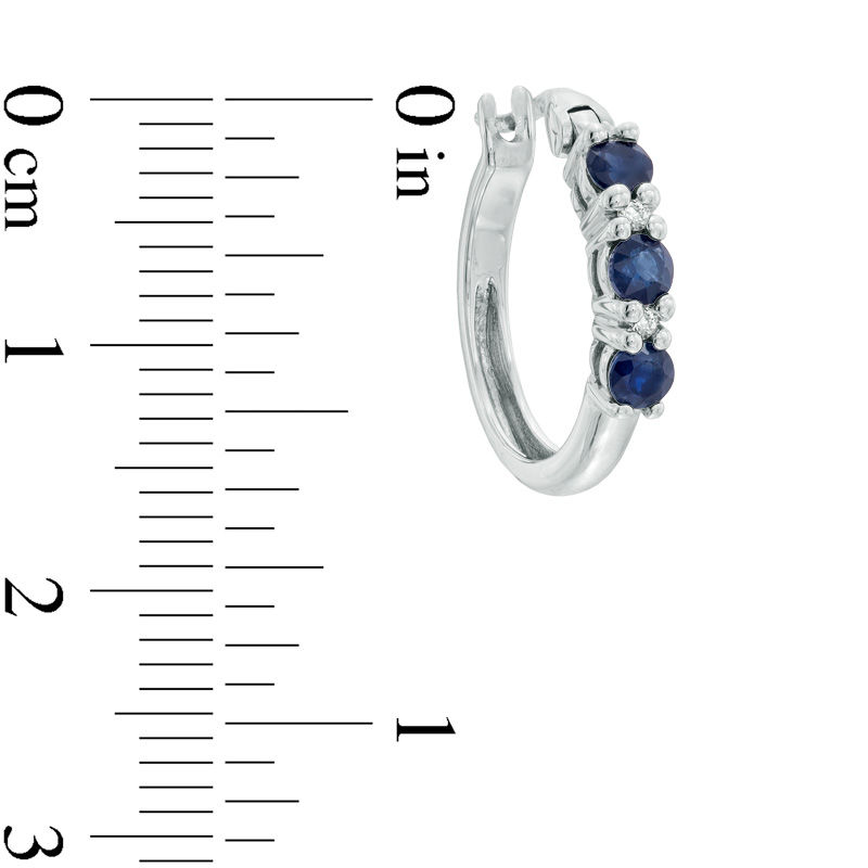 Main Image 2 of Blue Sapphire and Diamond Accent Hoop Earrings in 10K White Gold