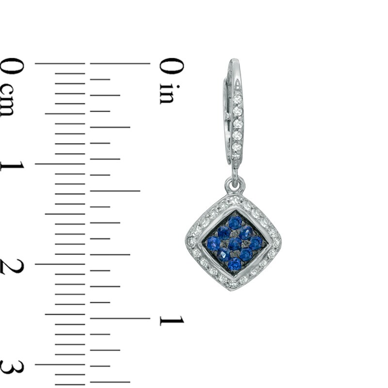 Main Image 2 of Blue Sapphire and 1/8 CT. T.W. Diamond Drop Earrings in 10K White Gold