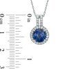 Thumbnail Image 1 of 8.0mm Lab-Created Blue and White Sapphire Frame Pendant in Sterling Silver