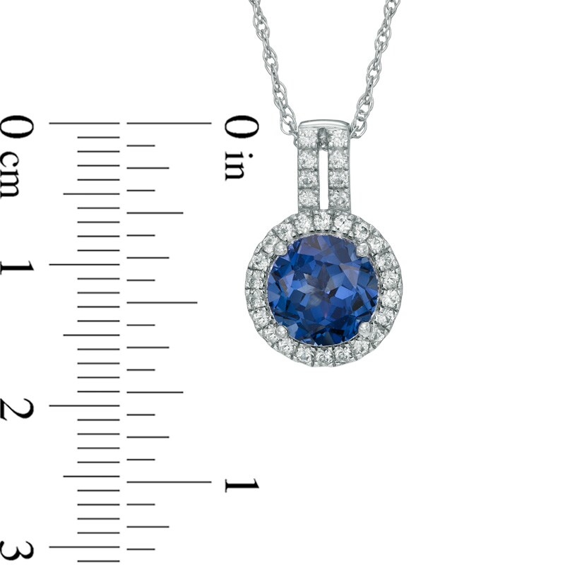 Main Image 2 of 8.0mm Lab-Created Blue and White Sapphire Frame Pendant in Sterling Silver