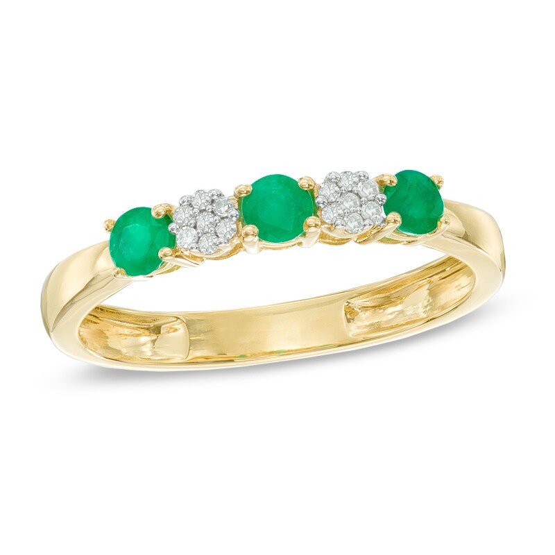 Main Image 1 of Emerald and Diamond Accent Three Stone Ring in 10K Gold