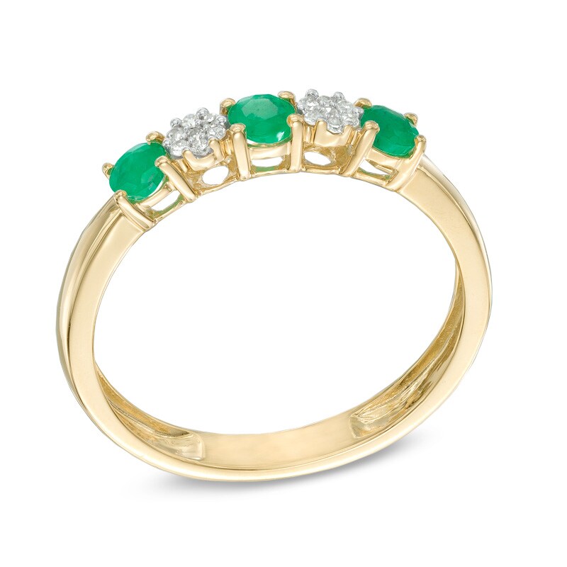 Emerald and Diamond Accent Three Stone Ring in 10K Gold