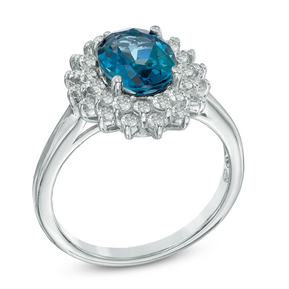 Oval London Blue and White Topaz Frame Ring in Sterling Silver