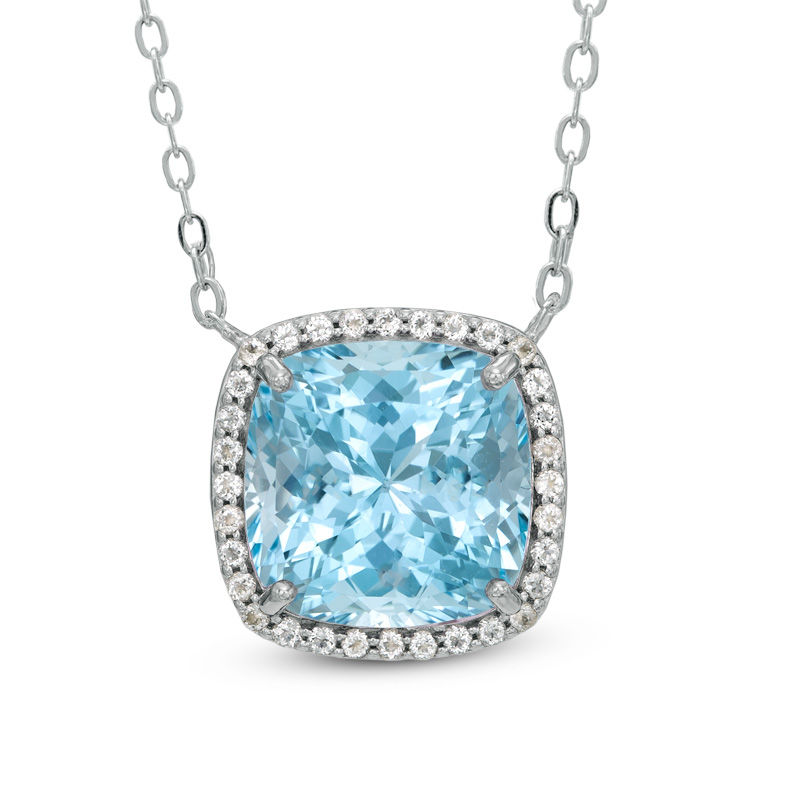 10.0mm Cushion-Cut Sky Blue and White Topaz Frame Pendant in Sterling Silver