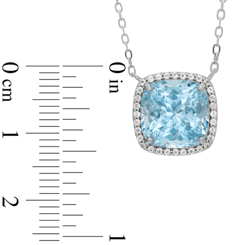 Main Image 2 of 10.0mm Cushion-Cut Sky Blue and White Topaz Frame Pendant in Sterling Silver