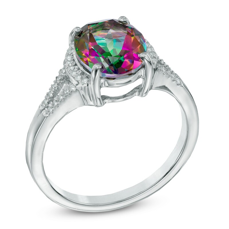 Main Image 2 of Oval Mystic Fire® Topaz and Lab-Created White Sapphire Ring in Sterling Silver