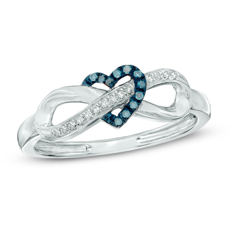 Main Image 1 of Enhanced Blue and White Diamond Accent Infinity with Heart Ring in 10K White Gold