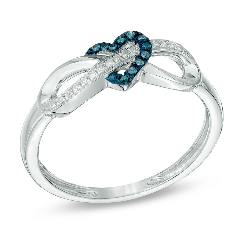 Enhanced Blue and White Diamond Accent Infinity with Heart Ring in 10K White Gold