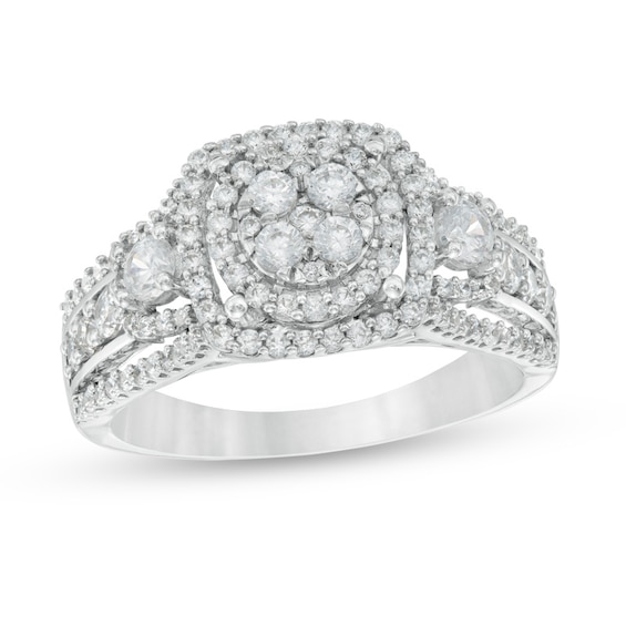1 CT. T.w. Diamond Cluster Three Stone Style Ring in 10K White Gold