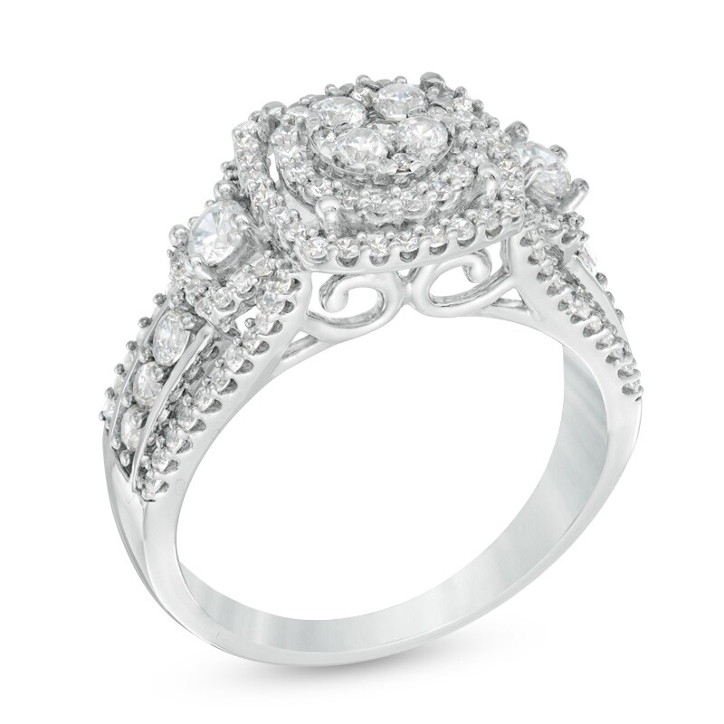 Main Image 2 of 1 CT. T.W. Diamond Cluster Three Stone Style Ring in 10K White Gold