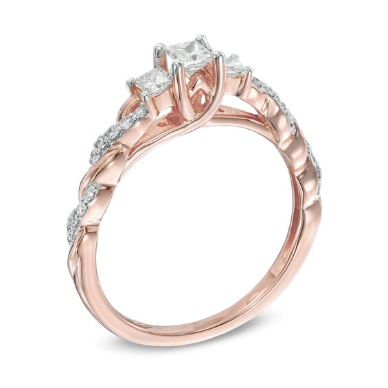 1/2 CT. T.w. Princess-Cut Diamond Past Present FutureÂ® Twist Engagement Ring in 14K Rose Gold