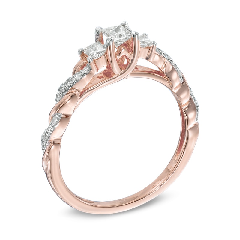 1/2 CT. T.W. Princess-Cut Diamond Past Present Future® Twist Engagement Ring in 14K Rose Gold