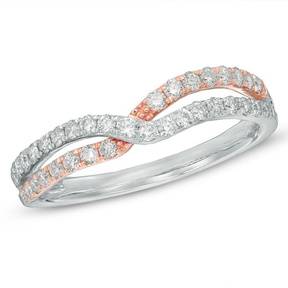 3/8 CT. T.w. Diamond Overlay Contour Wedding Band in 14K Two-Tone Gold