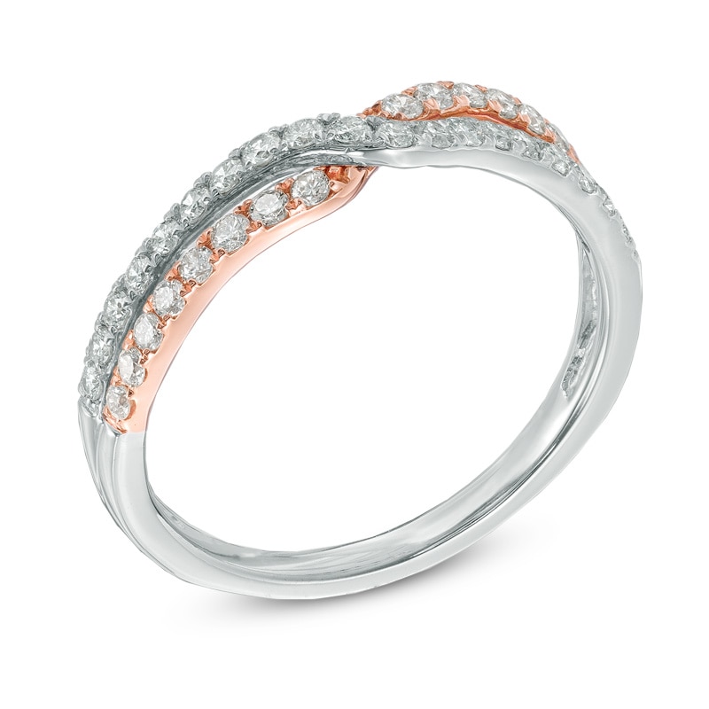 Main Image 2 of 3/8 CT. T.W. Diamond Overlay Contour Wedding Band in 14K Two-Tone Gold
