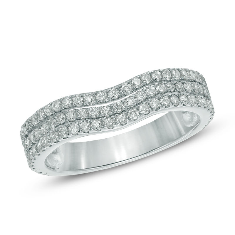 Main Image 1 of 3/4 CT. T.W. Diamond Three Row Contour Wedding Band in 14K White Gold