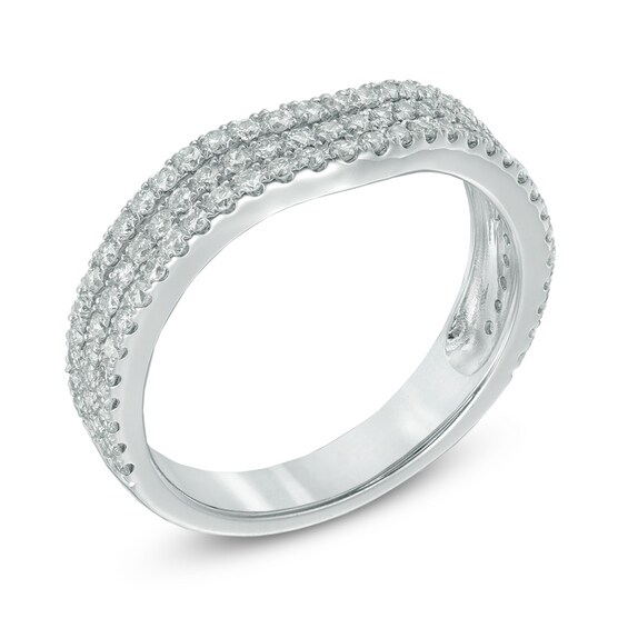 3/4 CT. T.w. Diamond Three Row Contour Wedding Band in 14K White Gold